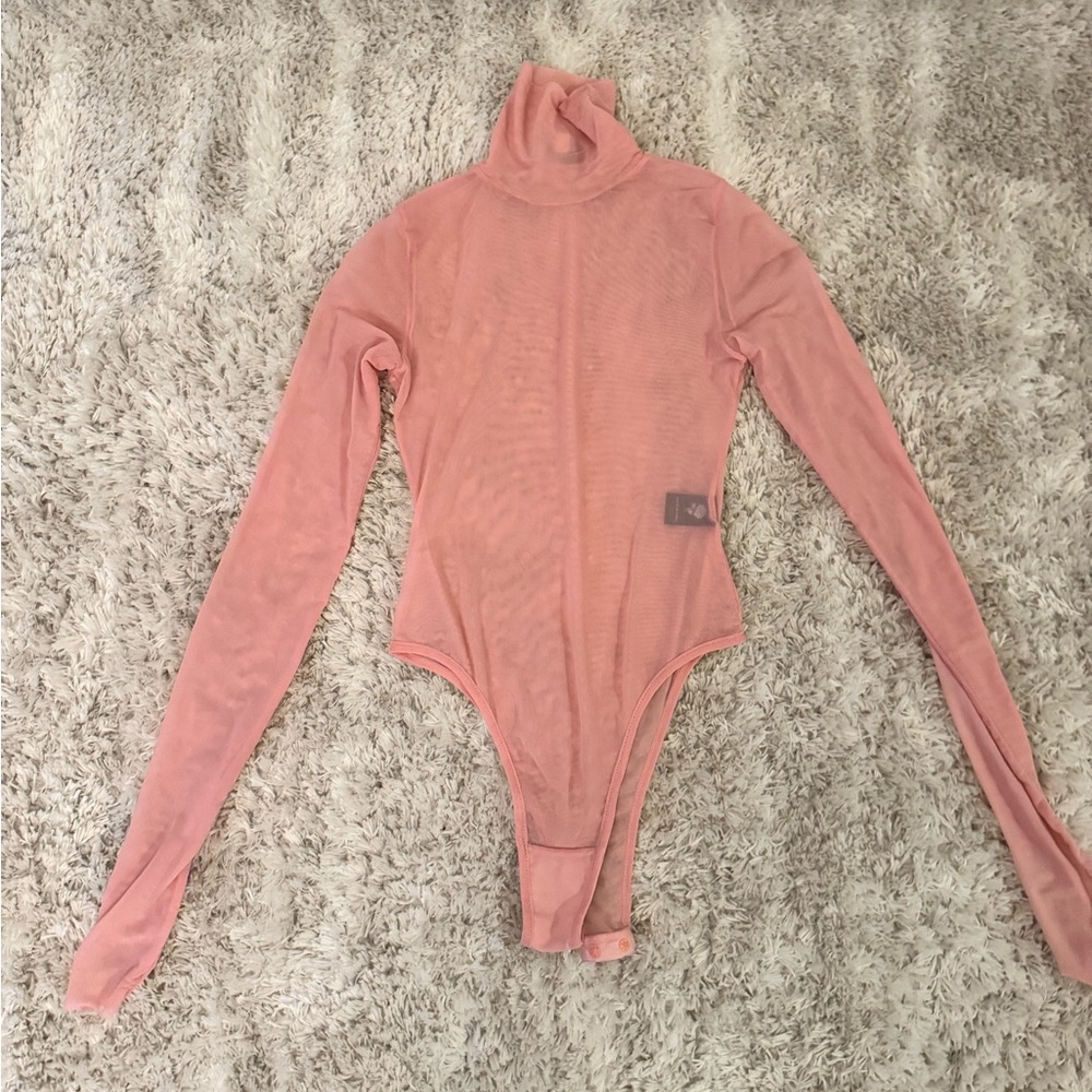 Danielle Guizio Soft Pink Mesh Top Bodysuit